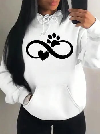 Creative Cat Palm And Love Creative Design Heart Pattern Hoodies Дамски модни ежедневни суичъри с качулка Hip Hop Fleece Streetwear Свободни