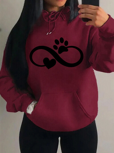 Creative Cat Palm And Love Kreativni dizajn Hoodies s uzorkom srca Ženska modna ležerna majica s kapuljačom Hip Hop Fleece Streetwear Loose