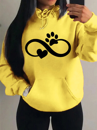 Creative Cat Palm And Love Kreativni dizajn Hoodies s uzorkom srca Ženska modna ležerna majica s kapuljačom Hip Hop Fleece Streetwear Loose