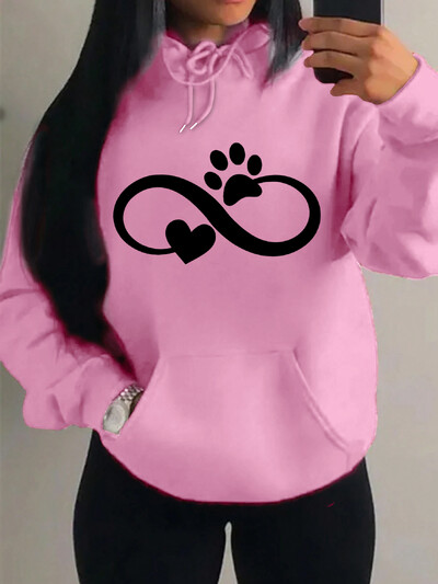 Creative Cat Palm And Love Kreativni dizajn Hoodies s uzorkom srca Ženska modna ležerna majica s kapuljačom Hip Hop Fleece Streetwear Loose