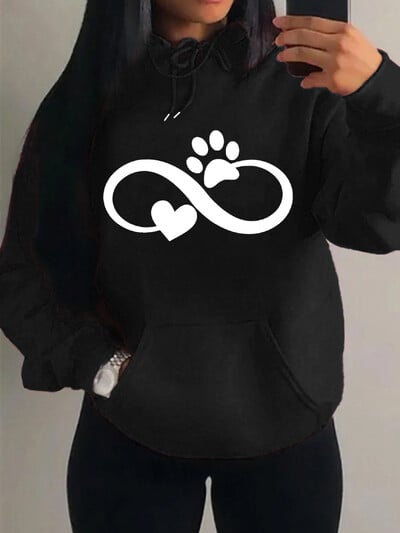 Creative Cat Palm And Love Kreativni dizajn Hoodies s uzorkom srca Ženska modna ležerna majica s kapuljačom Hip Hop Fleece Streetwear Loose