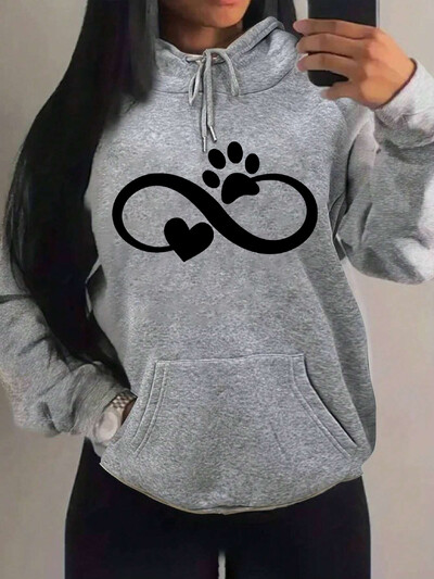 Creative Cat Palm And Love Kreativni dizajn Hoodies s uzorkom srca Ženska modna ležerna majica s kapuljačom Hip Hop Fleece Streetwear Loose