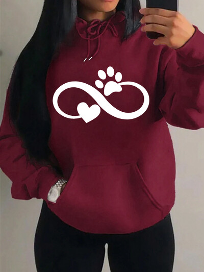 Creative Cat Palm And Love Kreativni dizajn Hoodies s uzorkom srca Ženska modna ležerna majica s kapuljačom Hip Hop Fleece Streetwear Loose