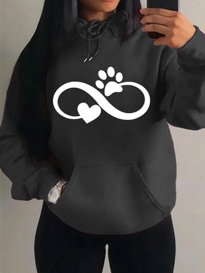 Creative Cat Palm And Love Kreativni dizajn Hoodies s uzorkom srca Ženska modna ležerna majica s kapuljačom Hip Hop Fleece Streetwear Loose