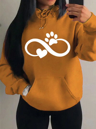 Creative Cat Palm And Love Kreativni dizajn Hoodies s uzorkom srca Ženska modna ležerna majica s kapuljačom Hip Hop Fleece Streetwear Loose