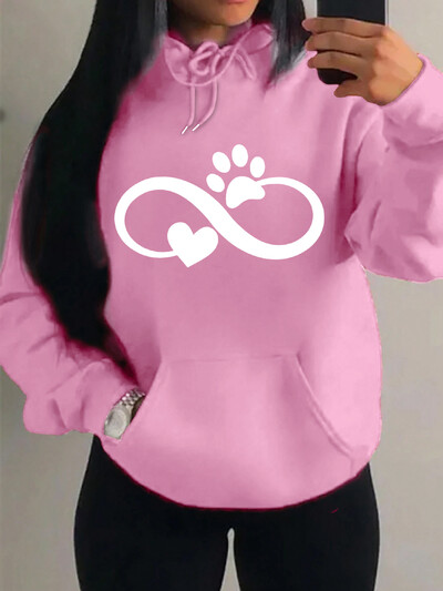 Creative Cat Palm And Love Kreativni dizajn Hoodies s uzorkom srca Ženska modna ležerna majica s kapuljačom Hip Hop Fleece Streetwear Loose