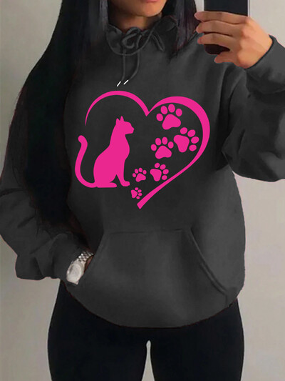 Ljubav stvorena kombinacijom mačaka i mačjih stopala Dizajn odjeće Ženska vintage majica s kapuljačom Hip-Hop jesenske majice s kapuljačom Top za sve kombinacije