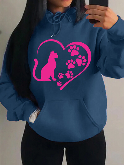 Ljubav stvorena kombinacijom mačaka i mačjih stopala Dizajn odjeće Ženska vintage majica s kapuljačom Hip-Hop jesenske majice s kapuljačom Top za sve kombinacije