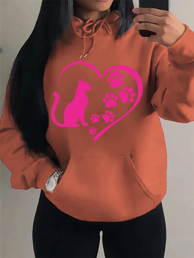 Ljubav stvorena kombinacijom mačaka i mačjih stopala Dizajn odjeće Ženska vintage majica s kapuljačom Hip-Hop jesenske majice s kapuljačom Top za sve kombinacije