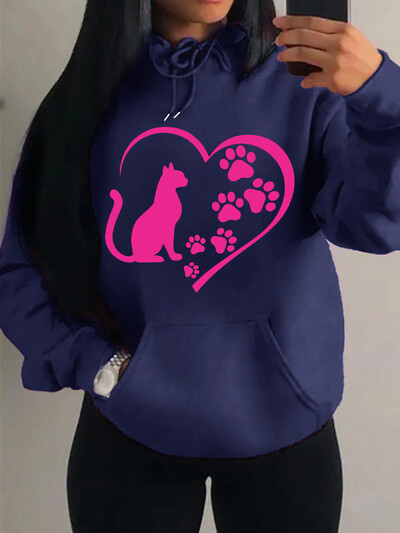 Ljubav stvorena kombinacijom mačaka i mačjih stopala Dizajn odjeće Ženska vintage majica s kapuljačom Hip-Hop jesenske majice s kapuljačom Top za sve kombinacije
