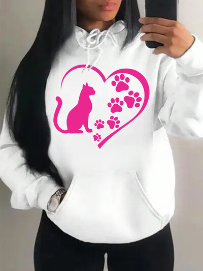 Ljubav stvorena kombinacijom mačaka i mačjih stopala Dizajn odjeće Ženska vintage majica s kapuljačom Hip-Hop jesenske majice s kapuljačom Top za sve kombinacije