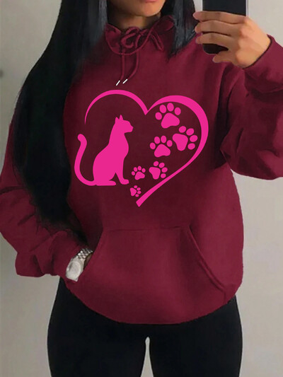 Ljubav stvorena kombinacijom mačaka i mačjih stopala Dizajn odjeće Ženska vintage majica s kapuljačom Hip-Hop jesenske majice s kapuljačom Top za sve kombinacije