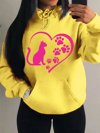Ljubav stvorena kombinacijom mačaka i mačjih stopala Dizajn odjeće Ženska vintage majica s kapuljačom Hip-Hop jesenske majice s kapuljačom Top za sve kombinacije