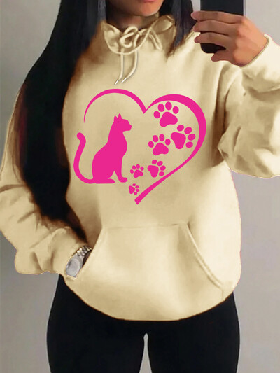 Ljubav stvorena kombinacijom mačaka i mačjih stopala Dizajn odjeće Ženska vintage majica s kapuljačom Hip-Hop jesenske majice s kapuljačom Top za sve kombinacije