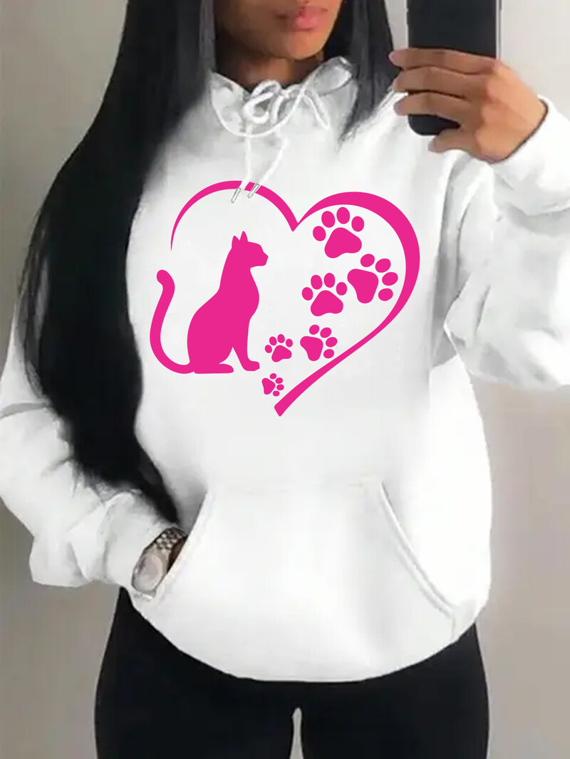 Ljubav stvorena kombinacijom mačaka i mačjih stopala Dizajn odjeće Ženska vintage majica s kapuljačom Hip-Hop jesenske majice s kapuljačom Top za sve kombinacije
