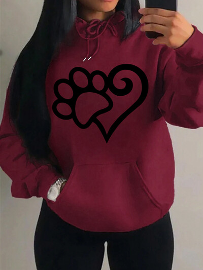 Dámske mikiny s kapucňou Cat Palm And Love Creative Printing Hoodie Jesenné teplé oblečenie Hip Hop Módna mikina s kapucňou Casual Comfort Top Female