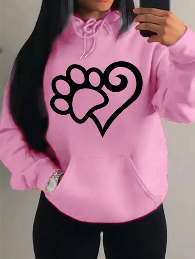 Dámske mikiny s kapucňou Cat Palm And Love Creative Printing Hoodie Jesenné teplé oblečenie Hip Hop Módna mikina s kapucňou Casual Comfort Top Female