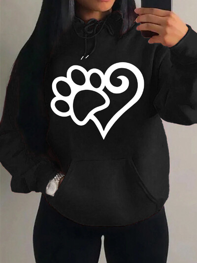Dámske mikiny s kapucňou Cat Palm And Love Creative Printing Hoodie Jesenné teplé oblečenie Hip Hop Módna mikina s kapucňou Casual Comfort Top Female