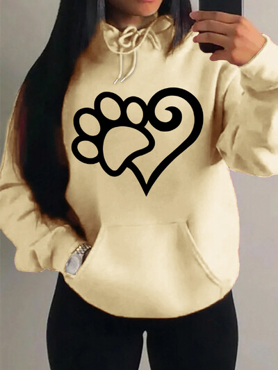 Dámske mikiny s kapucňou Cat Palm And Love Creative Printing Hoodie Jesenné teplé oblečenie Hip Hop Módna mikina s kapucňou Casual Comfort Top Female