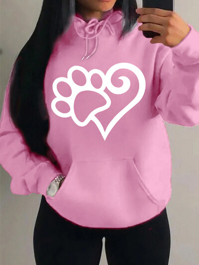 Dámske mikiny s kapucňou Cat Palm And Love Creative Printing Hoodie Jesenné teplé oblečenie Hip Hop Módna mikina s kapucňou Casual Comfort Top Female