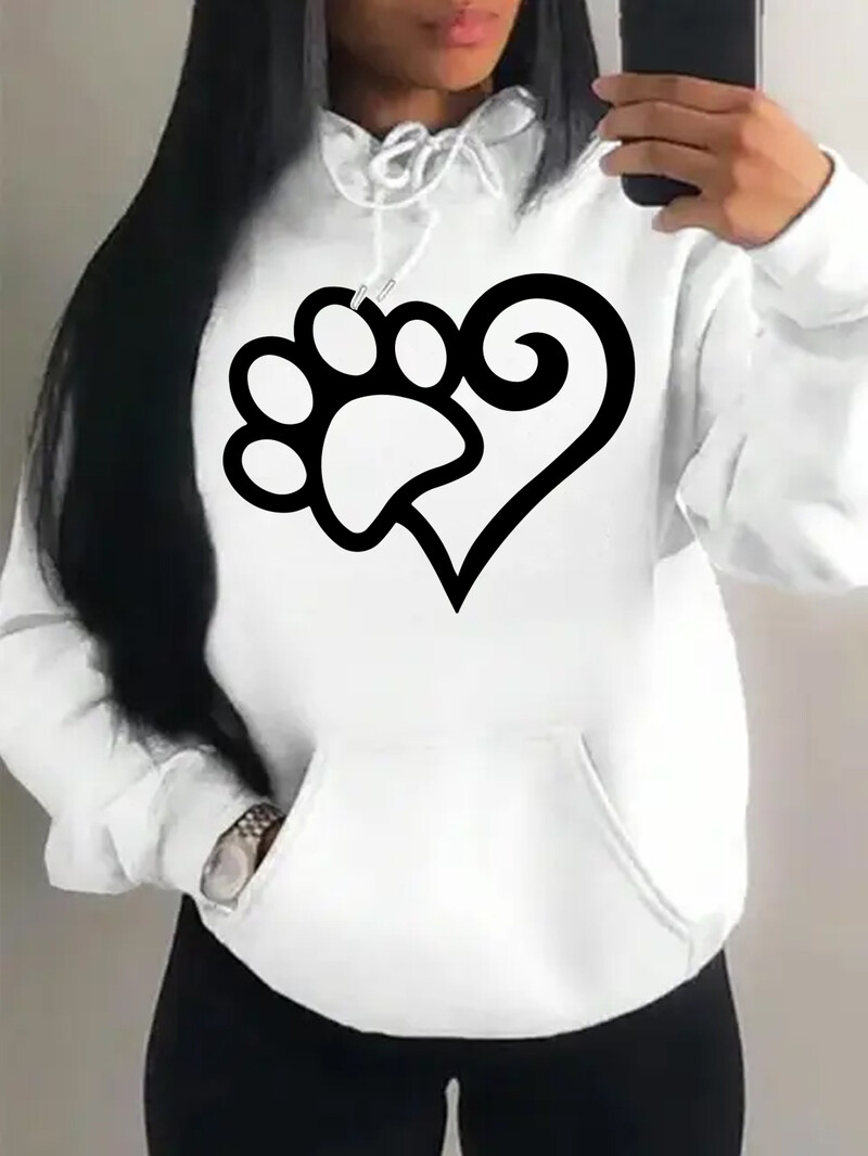 Dámske mikiny s kapucňou Cat Palm And Love Creative Printing Hoodie Jesenné teplé oblečenie Hip Hop Módna mikina s kapucňou Casual Comfort Top Female