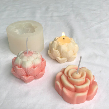 Καλούπι 3D Lotus Silicone Candle Mould Diy Aromatherapy Γύψος διακοσμητικά χειροτεχνία Ρητίνη χυτή φόρμα σαπουνιού Χειροποίητη φόρμα ψησίματος για κέικ σοκολάτας