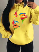 Oslikano žensko lice Dizajn osobnosti Kreativni tisak Ulična odjeća Ženska majica s kapuljačom Kreativni stripovi Ležerna Nova odjeća Hip Hop majica s kapuljačom