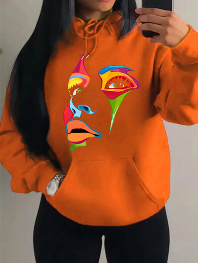 Oslikano žensko lice Dizajn osobnosti Kreativni tisak Ulična odjeća Ženska majica s kapuljačom Kreativni stripovi Ležerna Nova odjeća Hip Hop majica s kapuljačom