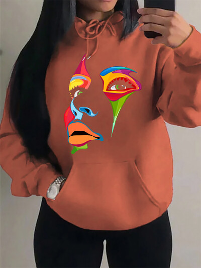 Oslikano žensko lice Dizajn osobnosti Kreativni tisak Ulična odjeća Ženska majica s kapuljačom Kreativni stripovi Ležerna Nova odjeća Hip Hop majica s kapuljačom