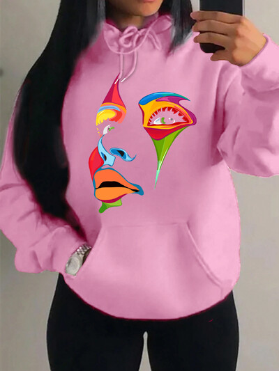 Oslikano žensko lice Dizajn osobnosti Kreativni tisak Ulična odjeća Ženska majica s kapuljačom Kreativni stripovi Ležerna Nova odjeća Hip Hop majica s kapuljačom