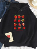 Mikiny s potlačou jahôd, dámske športové tričká, hrubá mikina s kapucňou, športové sťahovacie vrecko so šnúrkou, všestranné mikiny