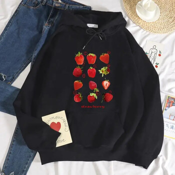 Strawberries Printing Hoodies Γυναικεία αθλητικά πουκάμισα Leisure Thick Hoodie Αθλητικά με κορδόνια τσέπης Αθλητικά πολυχρηστικά φούτερ