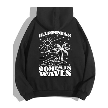 H Happiness Comes In Wave Γραφικά Hoodies Γυναικεία Street Trend Προσωποποιημένα Ευέλικτα Φαρδιά άνετα μακρυμάνικα γυναικεία ρούχα