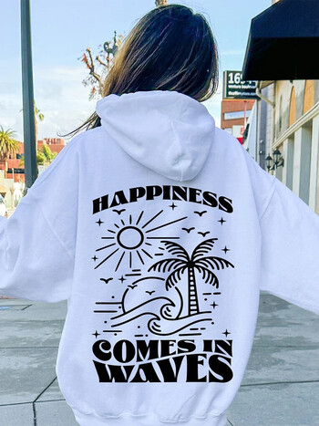 H Happiness Comes In Wave Γραφικά Hoodies Γυναικεία Street Trend Προσωποποιημένα Ευέλικτα Φαρδιά άνετα μακρυμάνικα γυναικεία ρούχα