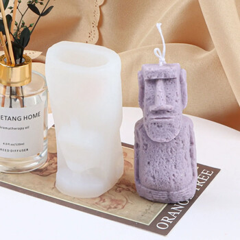 Stone Man Handmade Candle Mold Scented Candle Soap Moai Moai Stone Statue Silicone Scented Candle