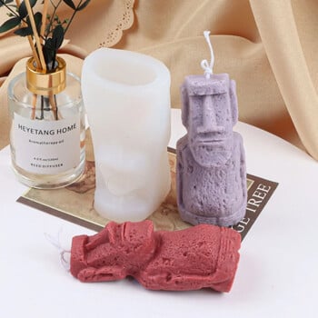 Stone Man Handmade Candle Mold Scented Candle Soap Moai Moai Stone Statue Silicone Scented Candle