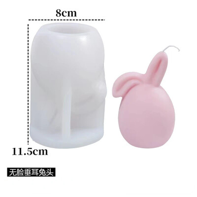 Mucegai 3D de silicon pentru lumânări de iepure fără chip DIY, pliabil, urechi verticale, ipsos de iepure, turnare în rășină, meșteșuguri pentru acasă, cadou de Paște