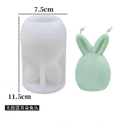 Mucegai 3D de silicon pentru lumânări de iepure fără chip DIY, pliabil, urechi verticale, ipsos de iepure, turnare în rășină, meșteșuguri pentru acasă, cadou de Paște