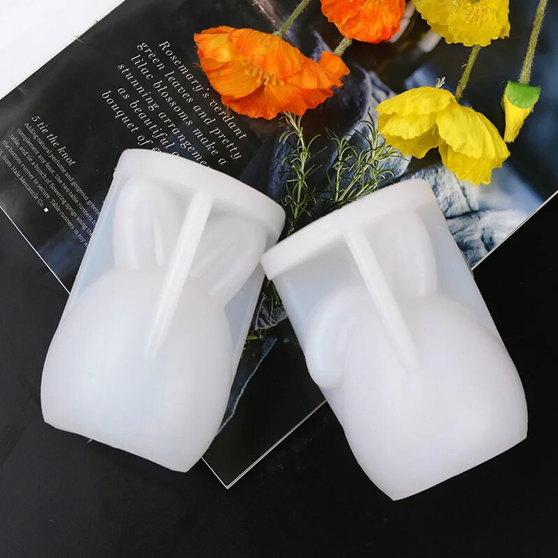 Mucegai 3D de silicon pentru lumânări de iepure fără chip DIY, pliabil, urechi verticale, ipsos de iepure, turnare în rășină, meșteșuguri pentru acasă, cadou de Paște