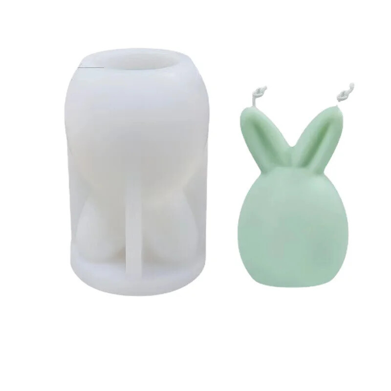 Mucegai 3D de silicon pentru lumânări de iepure fără chip DIY, pliabil, urechi verticale, ipsos de iepure, turnare în rășină, meșteșuguri pentru acasă, cadou de Paște