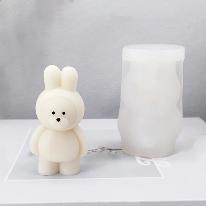 Mucegai 3D de silicon pentru lumânări de iepure fără chip DIY, pliabil, urechi verticale, ipsos de iepure, turnare în rășină, meșteșuguri pentru acasă, cadou de Paște