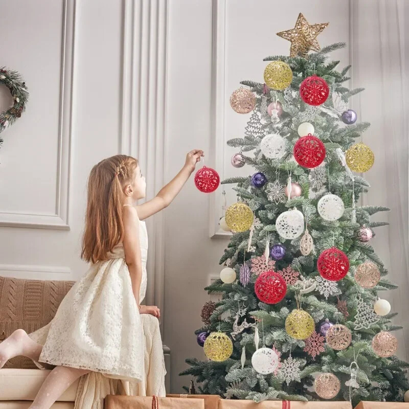 6/24GAB Ziemassvētku balles rotājumi, iekaramie piekariņi, sarkans zelts, bērni mirdzoši rotaļlietas mājas Jaungada ballītes dekorēšana