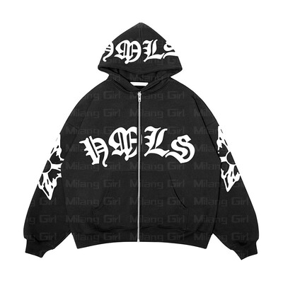 Hoodie s kapuljačom s pahuljicama i slovima Goth Punk majica s kapuljačom Ženske majice s kapuljačom Sportski kaput Pulover dugih rukava Prevelika jakna s kapuljačom Y2k