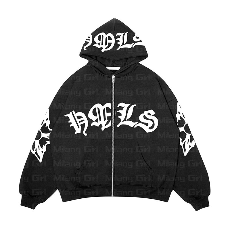 Hoodie s kapuljačom s pahuljicama i slovima Goth Punk majica s kapuljačom Ženske majice s kapuljačom Sportski kaput Pulover dugih rukava Prevelika jakna s kapuljačom Y2k