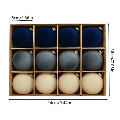 12 buc. Mingi decorative de Crăciun din catifea flocate pentru ornamente pentru pom. Decorație pentru brad de Crăciun cu pandantive pentru brad.