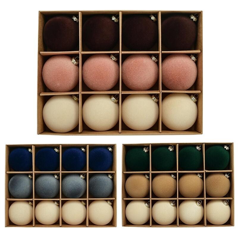 12 buc. Mingi decorative de Crăciun din catifea flocate pentru ornamente pentru pom. Decorație pentru brad de Crăciun cu pandantive pentru brad.