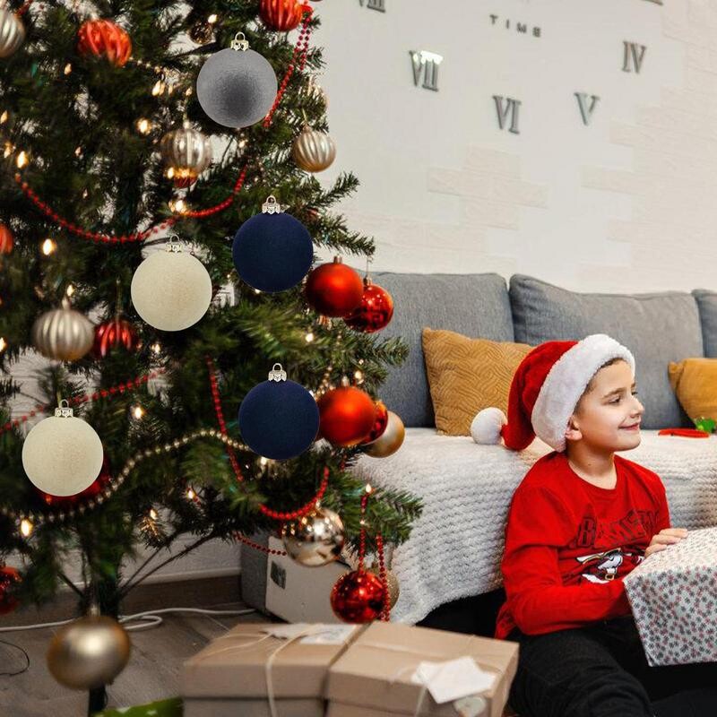 12 buc. Mingi decorative de Crăciun din catifea flocate pentru ornamente pentru pom. Decorație pentru brad de Crăciun cu pandantive pentru brad.