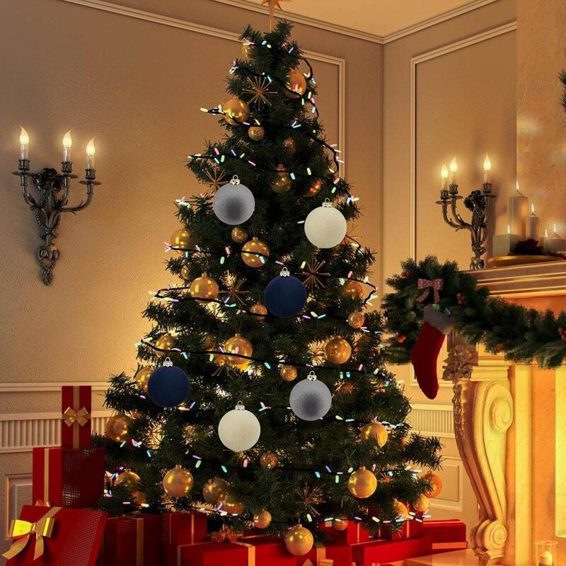 12 buc. Mingi decorative de Crăciun din catifea flocate pentru ornamente pentru pom. Decorație pentru brad de Crăciun cu pandantive pentru brad.