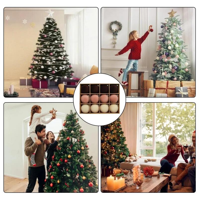 12 buc. Mingi decorative de Crăciun din catifea flocate pentru ornamente pentru pom. Decorație pentru brad de Crăciun cu pandantive pentru brad.
