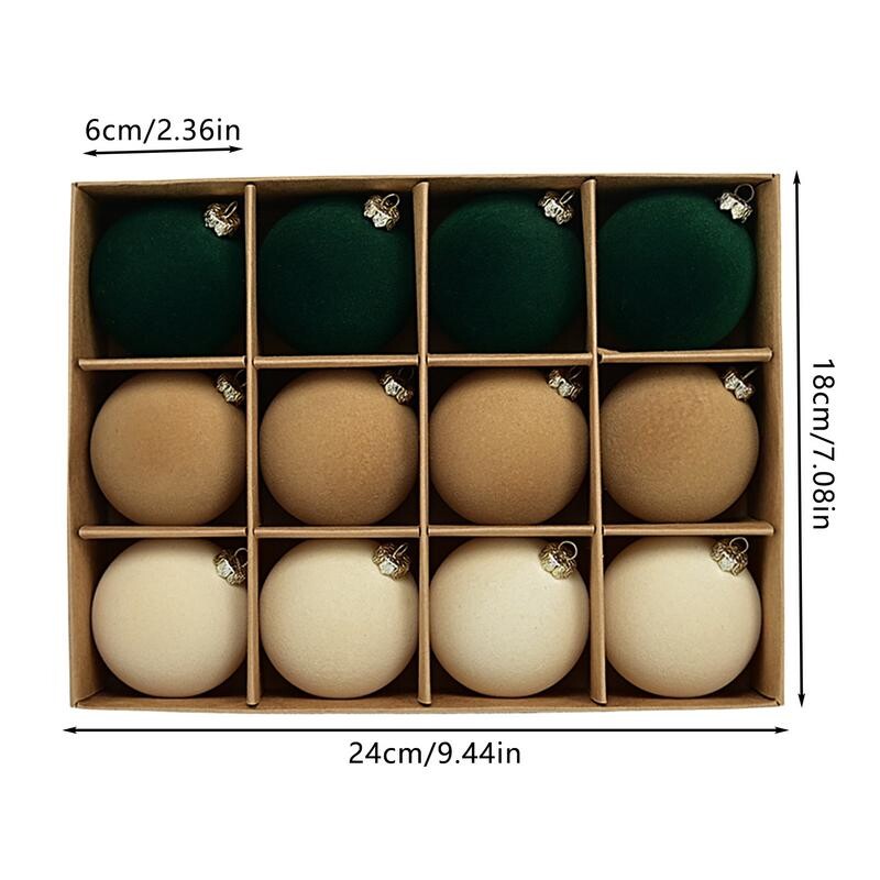 12 buc. Mingi decorative de Crăciun din catifea flocate pentru ornamente pentru pom. Decorație pentru brad de Crăciun cu pandantive pentru brad.